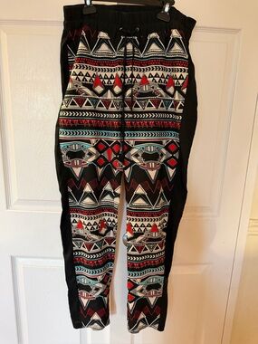 Tribal Print Jogger Pants in Black, Red & Teal